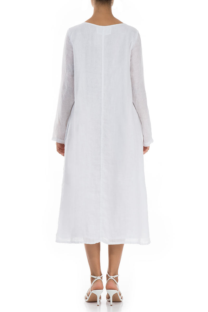 Printed Side Layered White Gauze Linen Dress 2