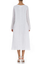 Printed Side Layered White Gauze Linen Dress 2