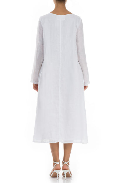 Printed Side Layered White Gauze Linen Dress 2
