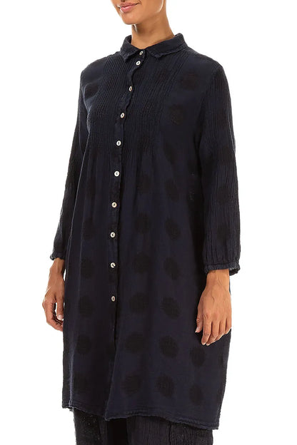 Puff Sleeves Bubble Pattern Slate Blue Linen Shirt - Jacket 3