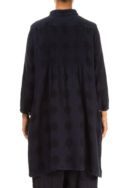 Puff Sleeves Bubble Pattern Slate Blue Linen Shirt - Jacket 2