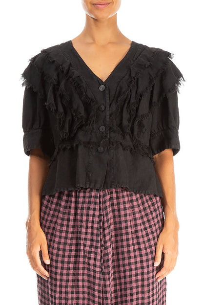 Raw Edge Black Linen Jacket 1