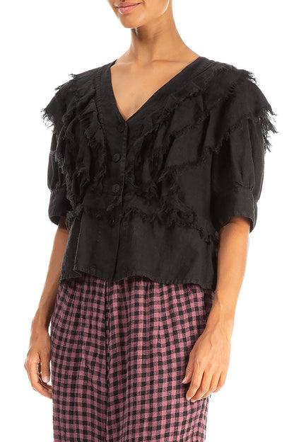 Raw Edge Black Linen Jacket 3