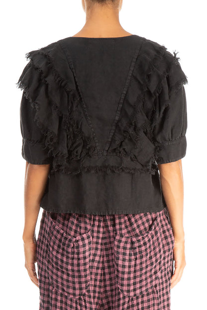 Raw Edge Black Linen Jacket 2