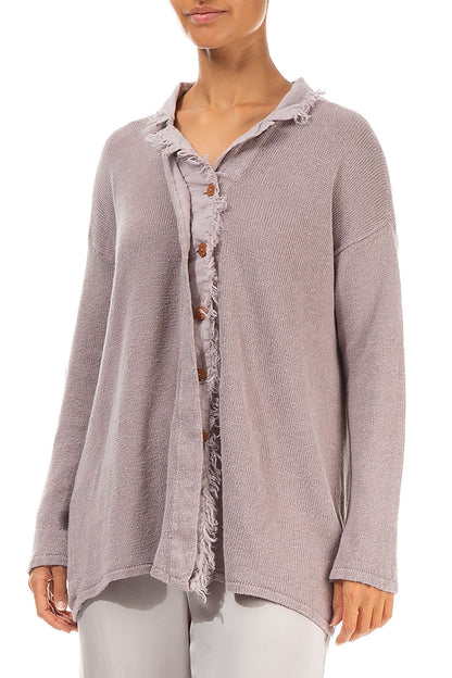 Raw Edge Greige Linen Cardigan 3