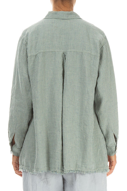 Raw Edge Laurel Green Grid Check Linen Shirt 2