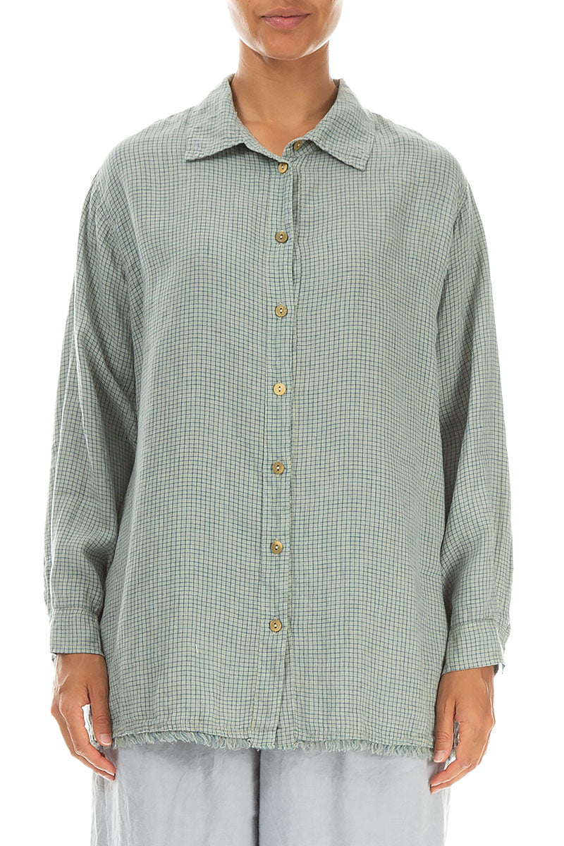 Raw Edge Laurel Green Grid Check Linen Shirt 1