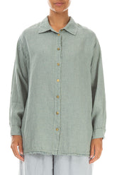 Raw Edge Laurel Green Grid Check Linen Shirt 1