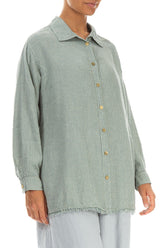Raw Edge Laurel Green Grid Check Linen Shirt 3