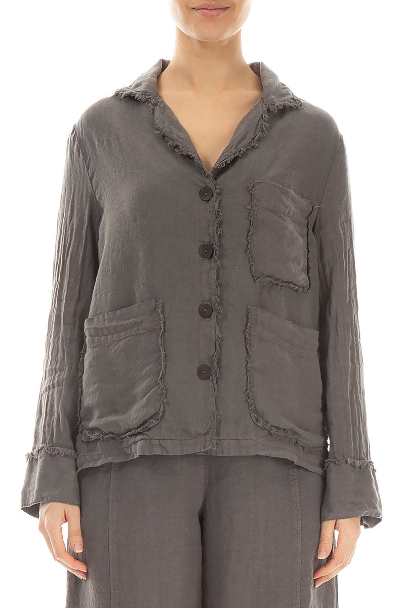 Raw Edge Three Pockets Truffle Linen Jacket 1