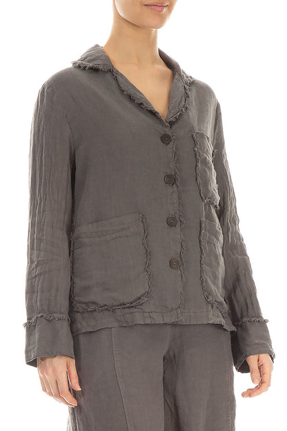 Raw Edge Three Pockets Truffle Linen Jacket 3