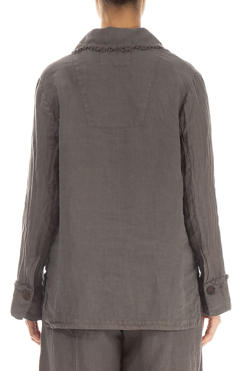 Raw Edge Three Pockets Truffle Linen Jacket 2
