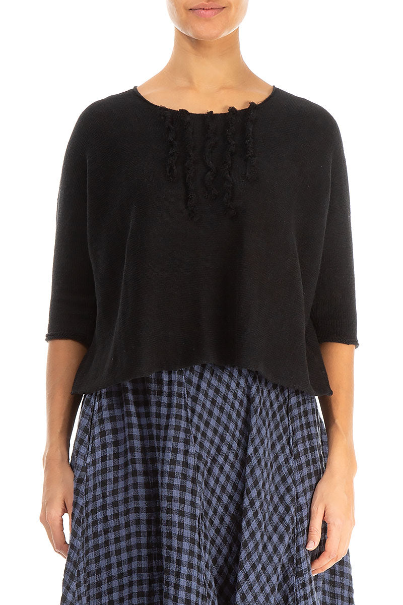 Raw Fringe Black Linen Jumper 1