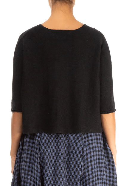 Raw Fringe Black Linen Jumper 2