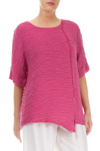 Raw Seam Crinkled Fuchsia Silk Blouse 3