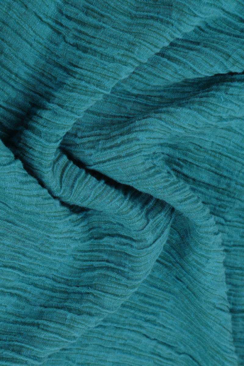 Raw Seam Crinkled Turquoise Silk Blouse 5