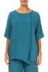 Raw Seam Crinkled Turquoise Silk Blouse 1