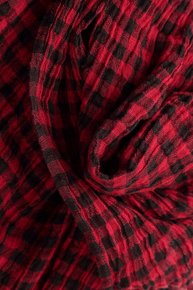 Red Check Gauze Linen Scarf 4