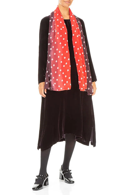 Écharpe en soie rouge ombrée à pois clairs