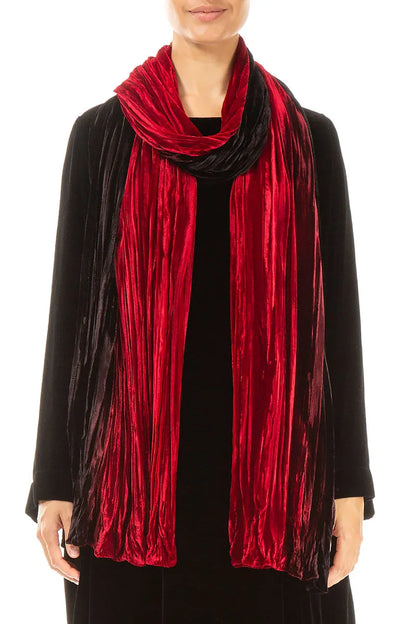 Cherry Red Ombré Silk Velvet Scarf 1