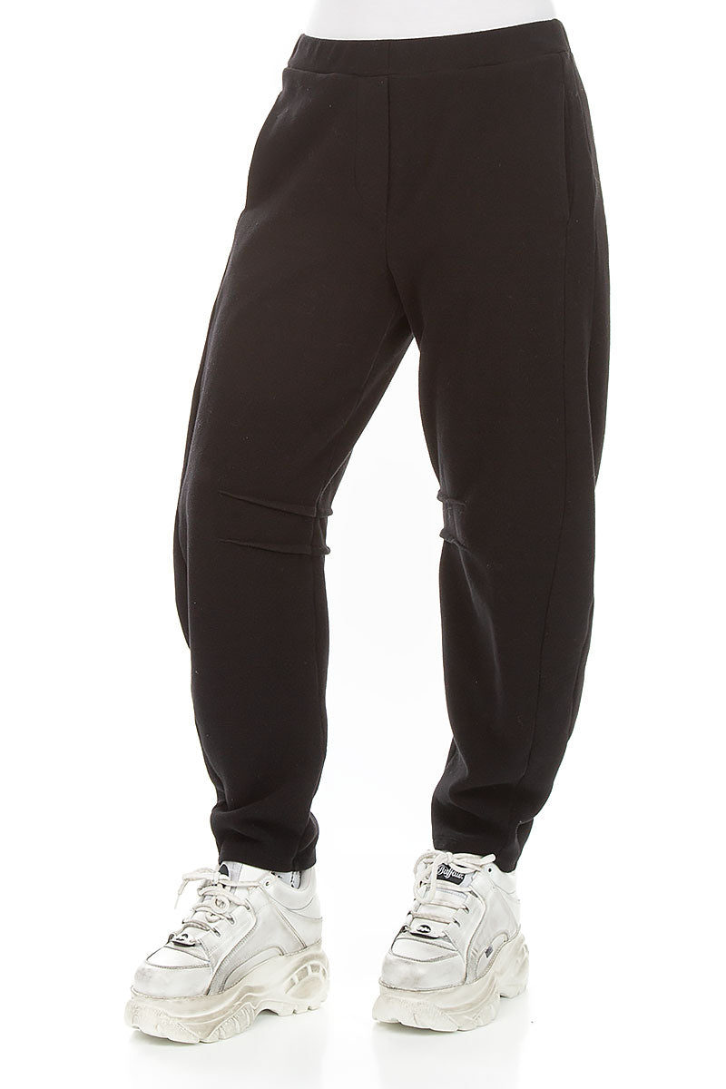 Relaxed Barrel Black Cotton Jersey Trousers 3