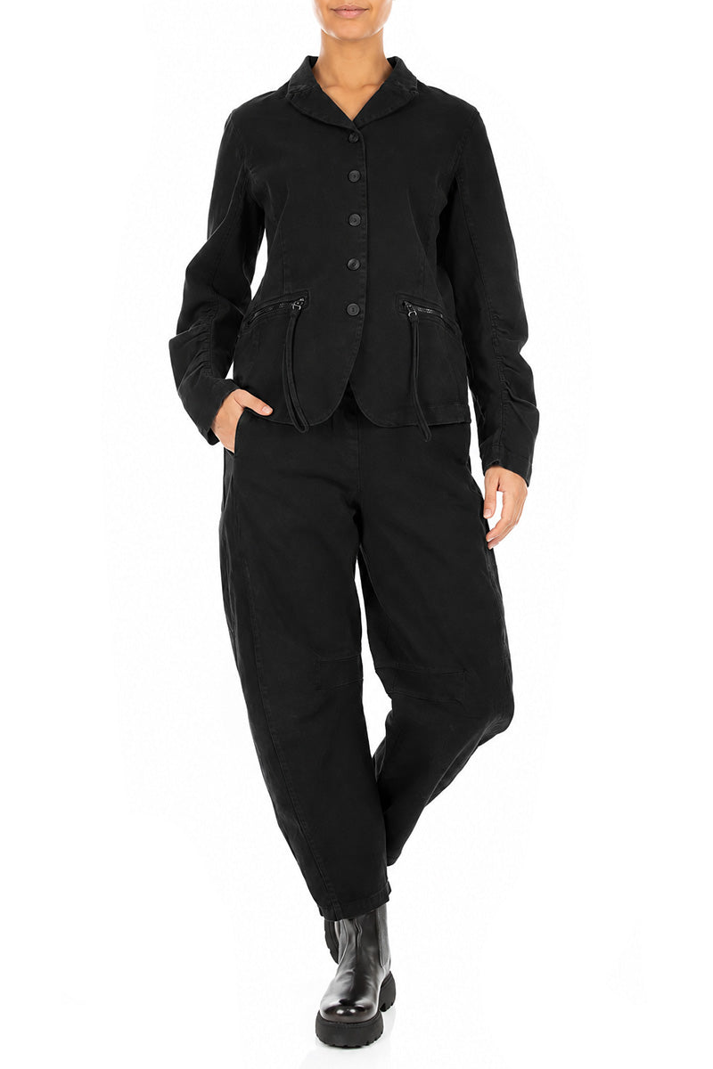 Relaxed Barrel Black Denim Cotton Trousers 4