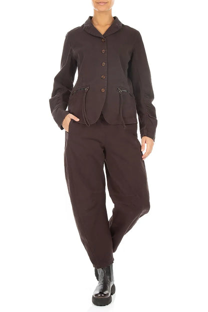 Relaxed Barrel Truffle Brown Denim Cotton Trousers