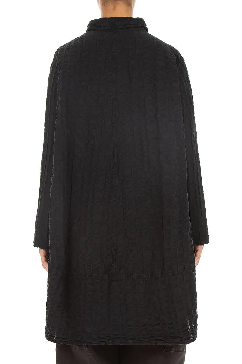 Relaxed Black Checkered Linen Cotton Jacket