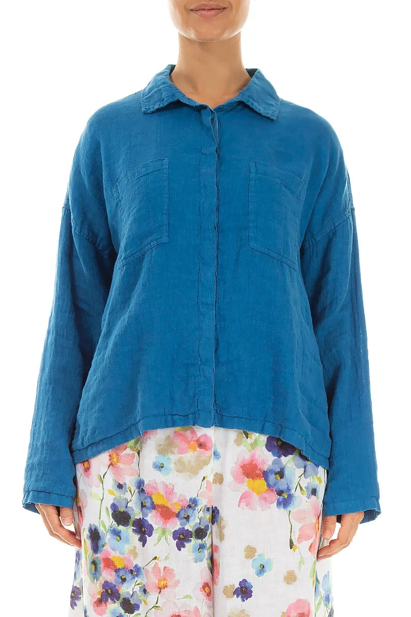 Relaxed Cobalt Gauze Linen Shirt