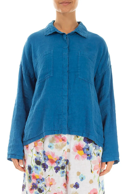 Relaxed Cobalt Gauze Linen Shirt