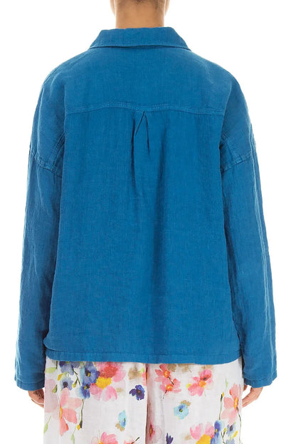 Relaxed Cobalt Gauze Linen Shirt