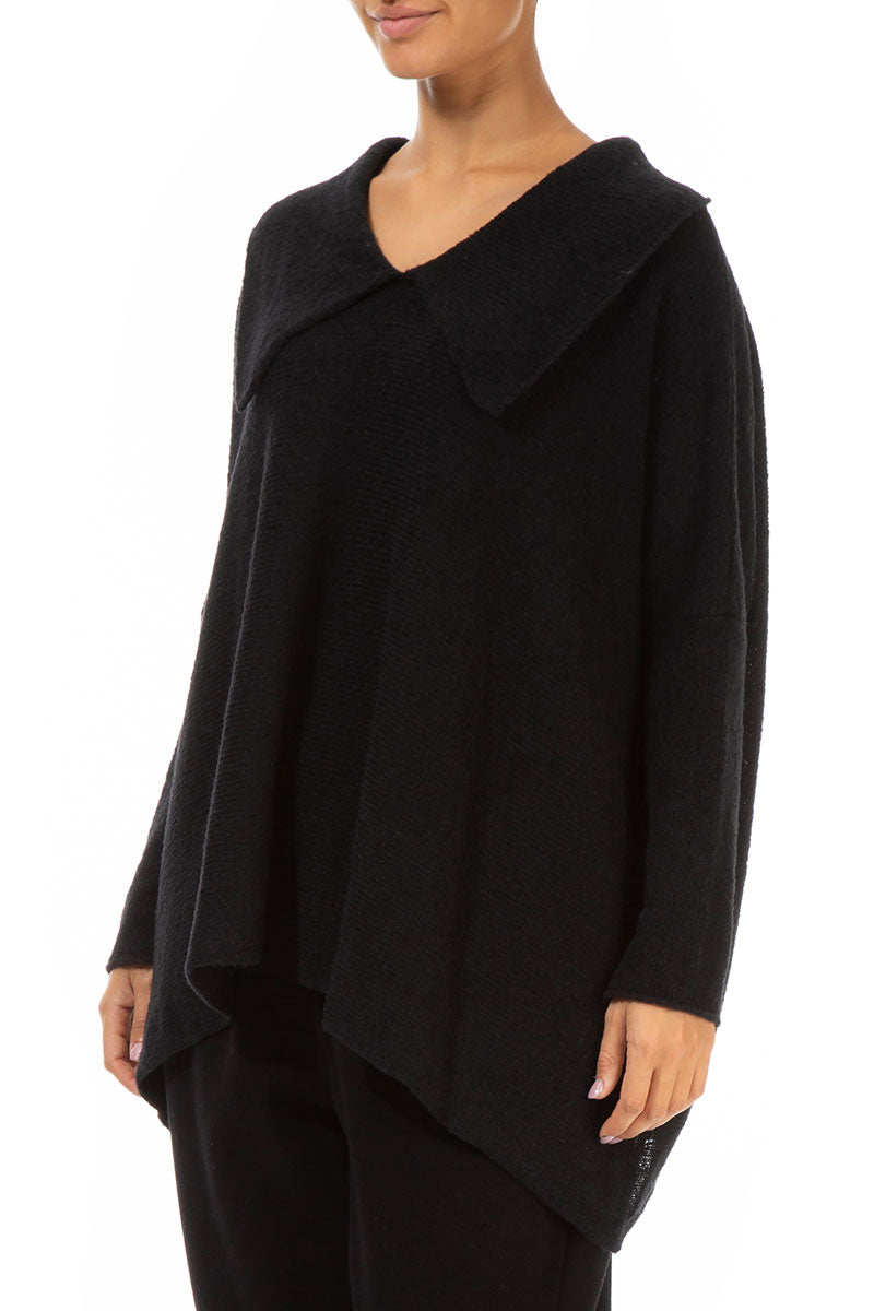 Relaxed Collar Black Wool Sweater 3