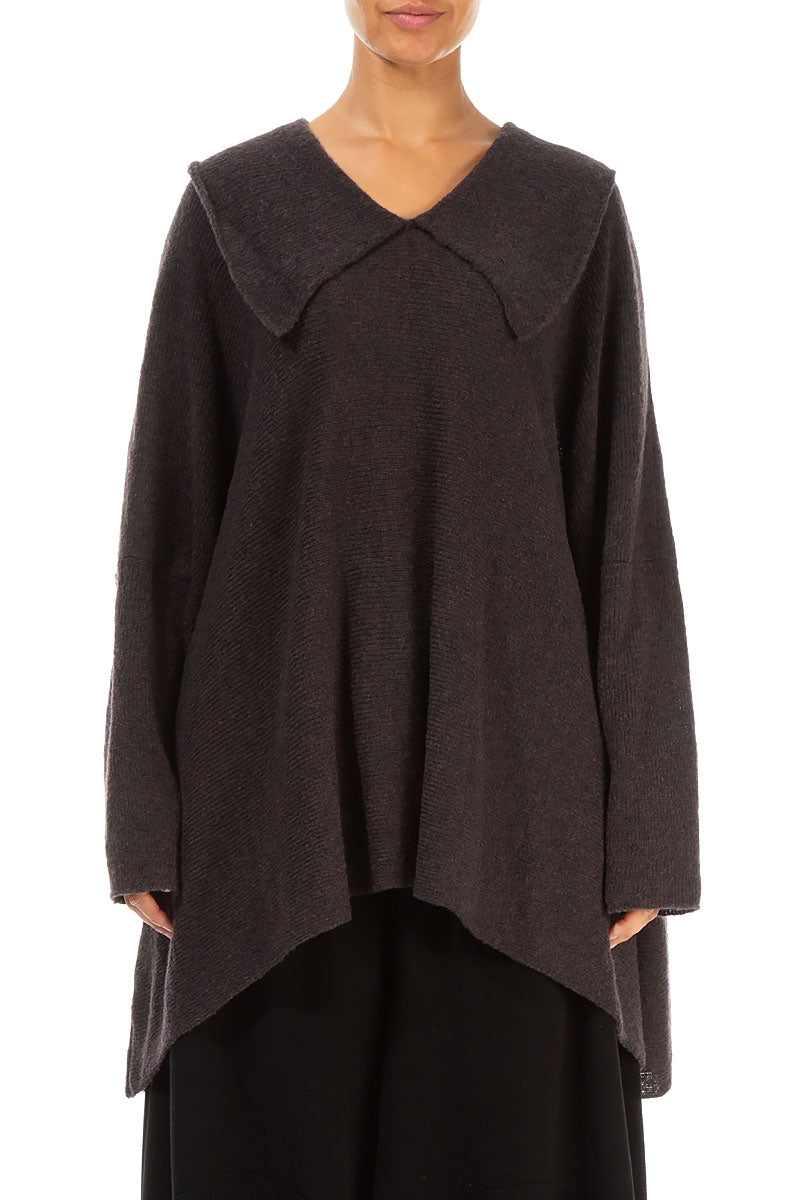 Relaxed Collar Chocolate Wool Sweater 2