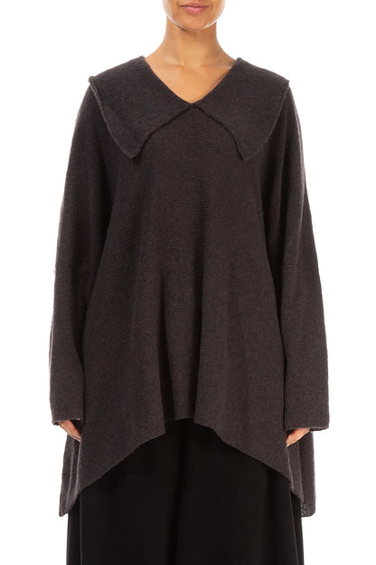 Relaxed Collar Chocolate Wool Sweater 2