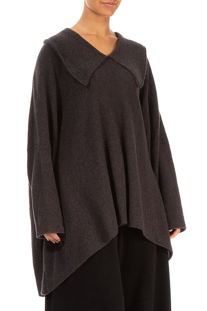 Relaxed Collar Chocolate Wool Sweater 4