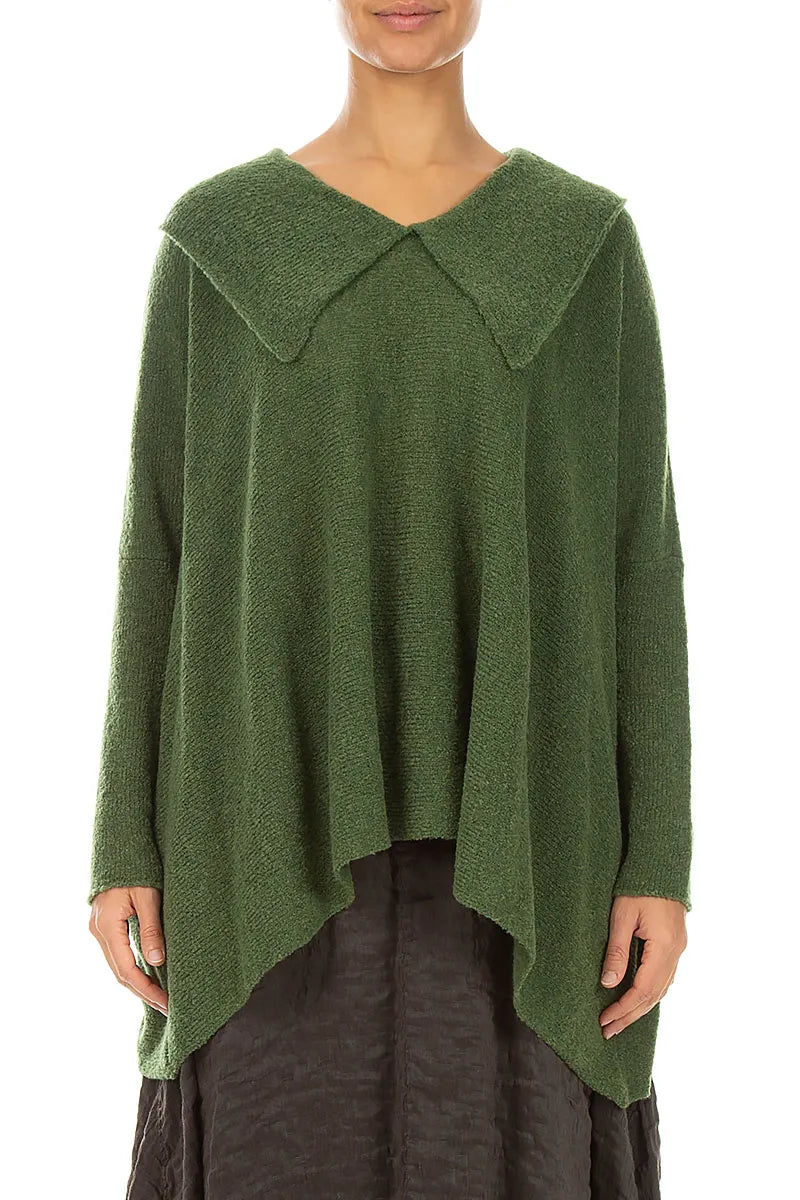 Relaxed Collar Dark Sage Wool Sweater 2
