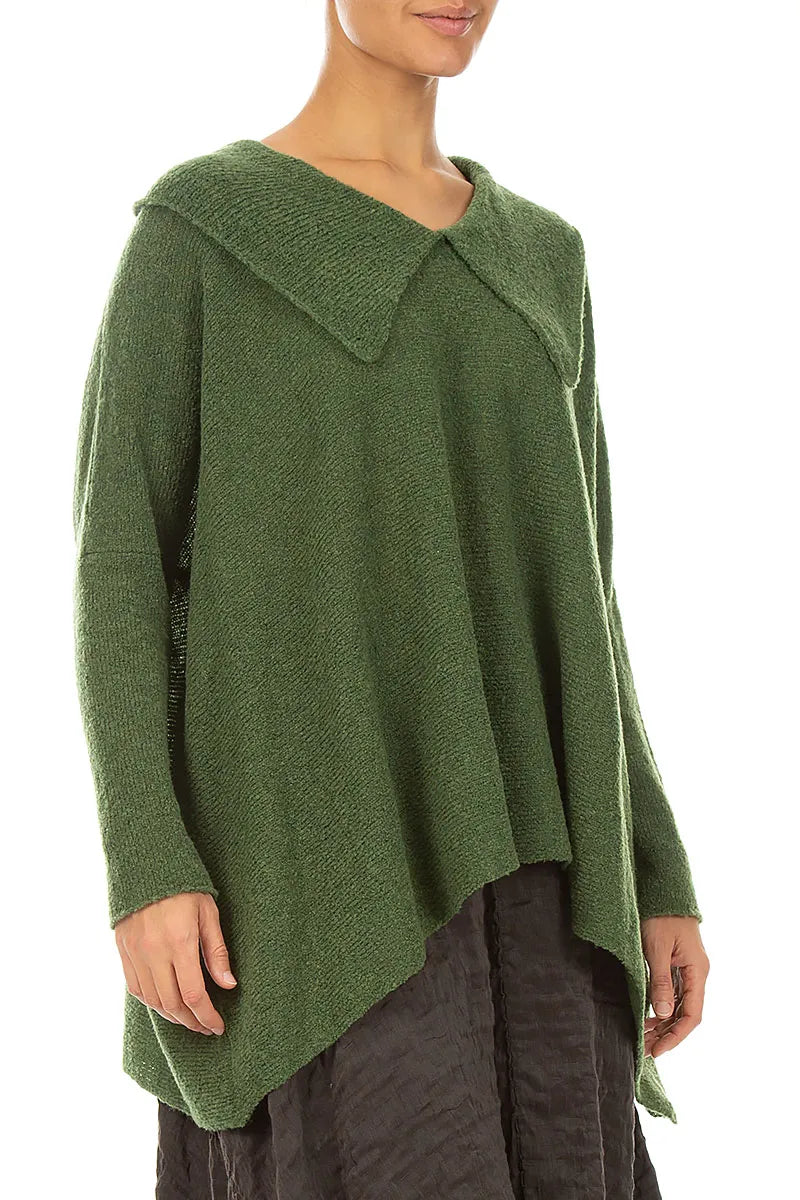 Relaxed Collar Dark Sage Wool Sweater 4