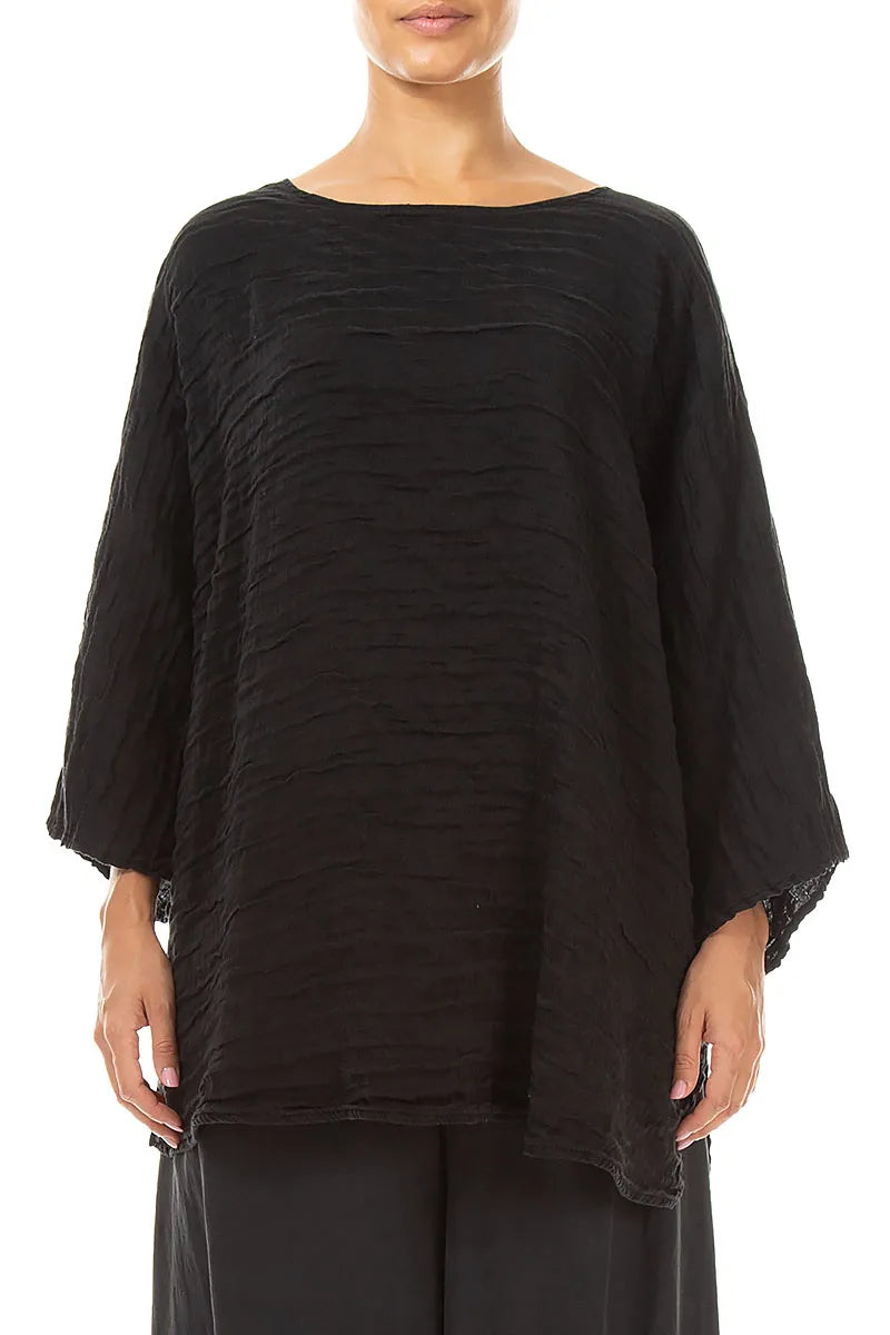 Relaxed Crinkled Black Silk Linen Blouse 1