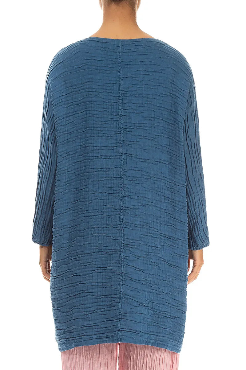 Relaxed Crinkled Denim Blue Silk Linen Tunic 2