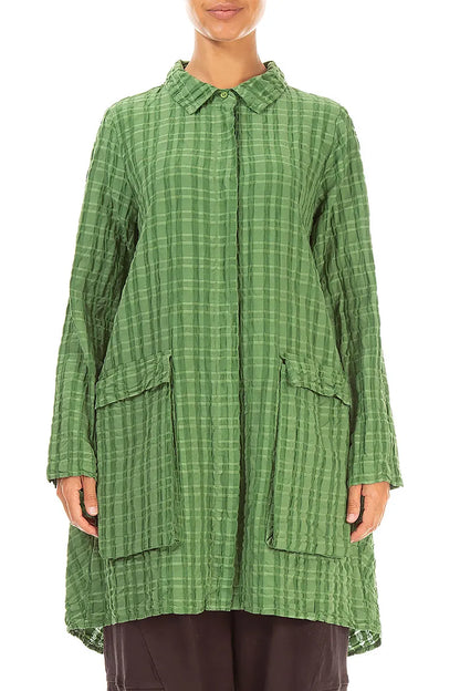 Relaxed Shamrock Green Checkered Linen Cotton Jacket 1