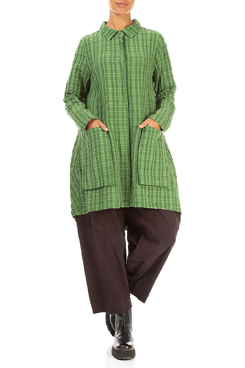 Relaxed Shamrock Green Checkered Linen Cotton Jacket 4