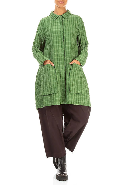 Relaxed Shamrock Green Checkered Linen Cotton Jacket 4
