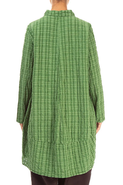 Relaxed Shamrock Green Checkered Linen Cotton Jacket 2