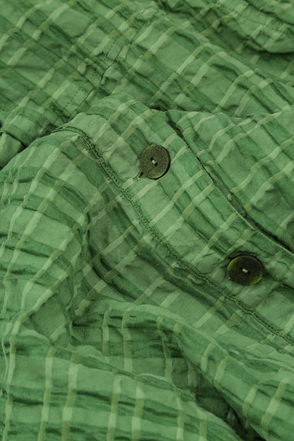 Relaxed Shamrock Green Checkered Linen Cotton Jacket 6