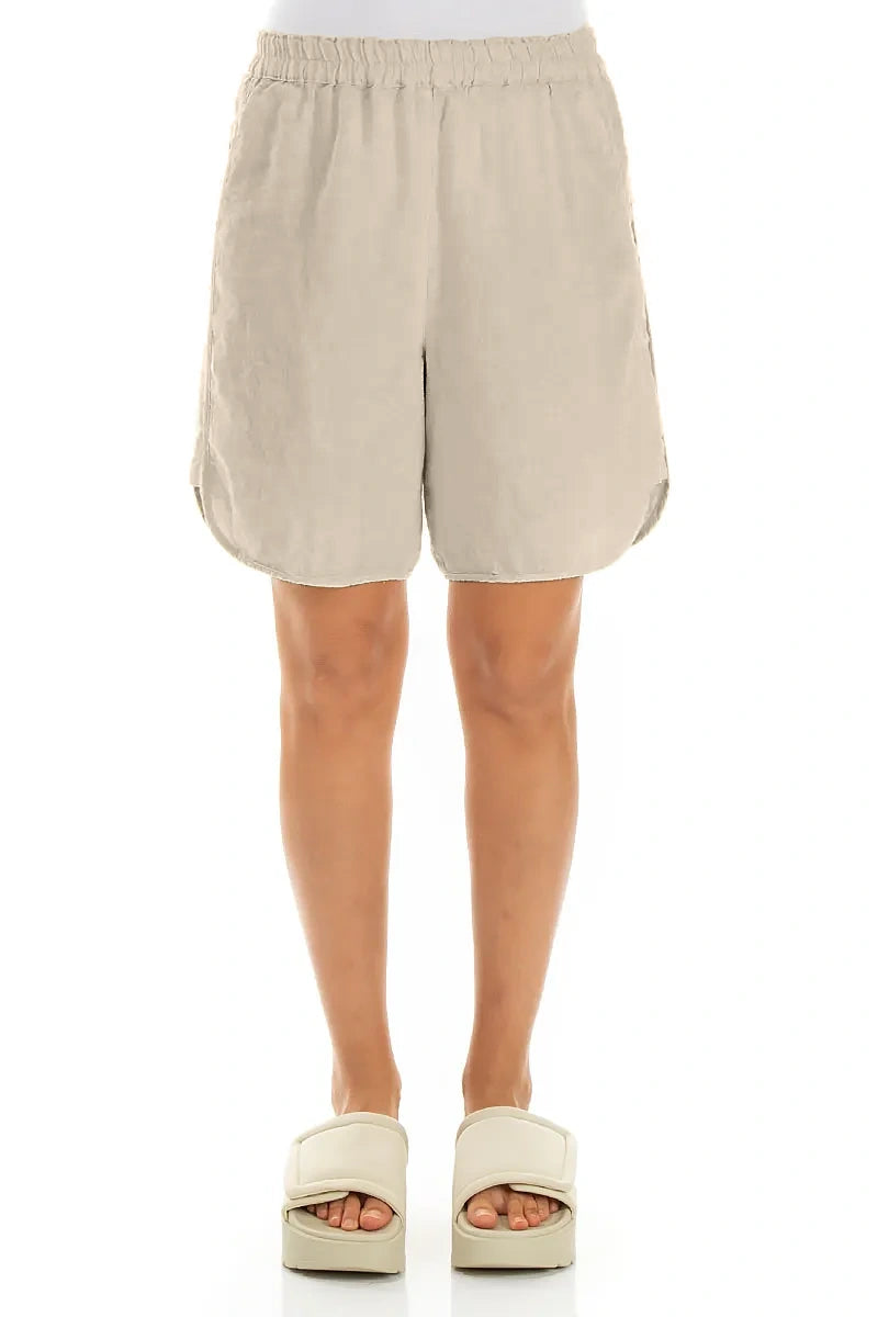 Relaxed Side-Slit Beige Linen Shorts 1