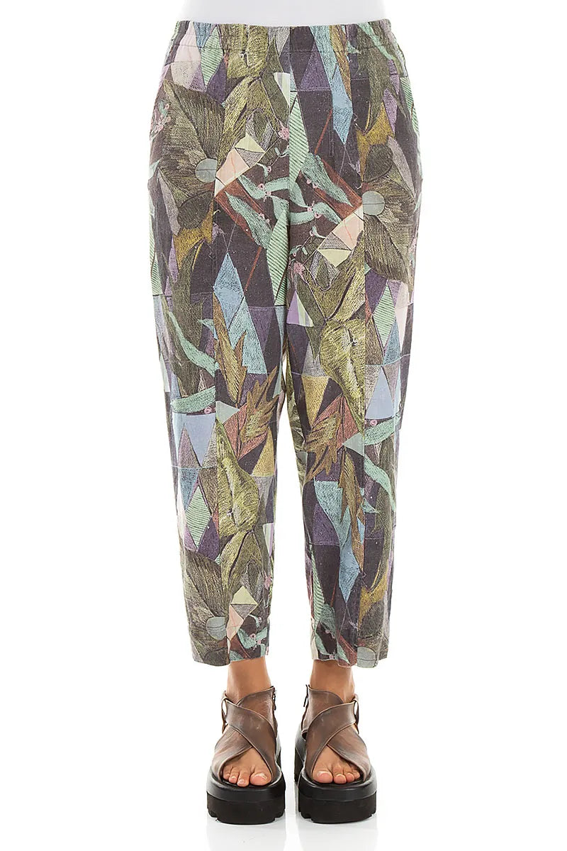 Relaxed Taper Art Mosaic Linen Trousers