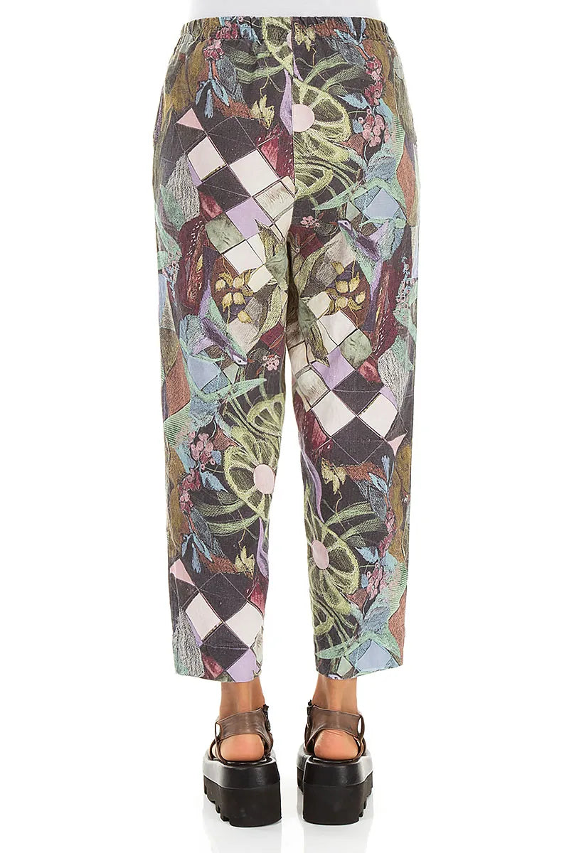 Relaxed Taper Art Mosaic Linen Trousers