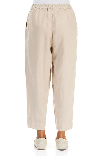 Relaxed Taper Beige Linen Trousers 2