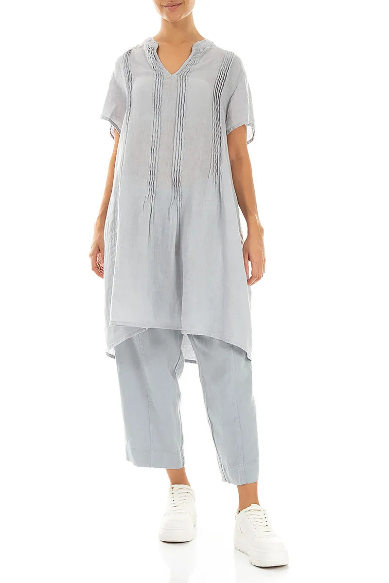 Relaxte Tapered Leinenhose in Silbergrau
