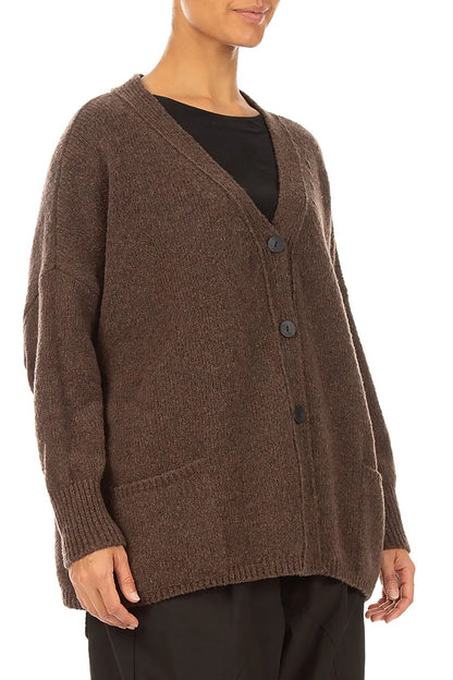 Relaxed V-Neck Brown Wool Cardigan 3